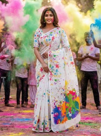 Holi Special Colorful  Cotton Saree With Digital Print 