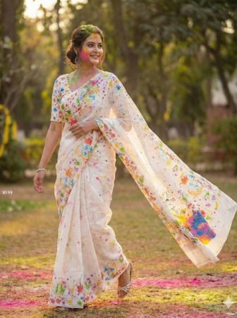Holi Special Colorful  Cotton Saree With Digital Print