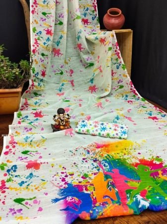 Holi Special Colorful  Cotton Saree With Digital Print