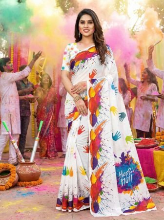 Holi Special Colorful Saree With Happy Holi Print