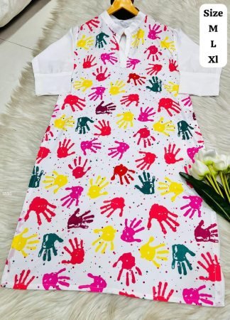 Holi Special White Handprint Kurti for Women