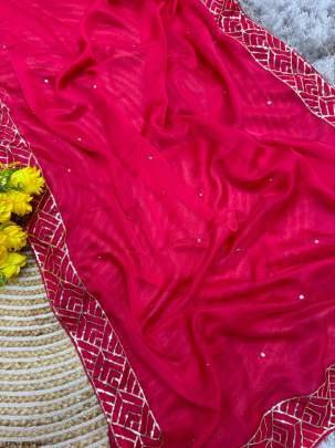 Hot Pink Soft Organza Sequence Work Saree