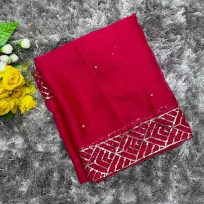 Hot Pink Soft Organza Sequence Work Saree