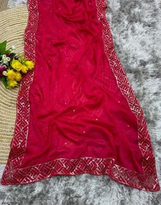 Hot Pink Soft Organza Sequence Work Saree