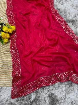 Hot Pink Soft Organza Sequence Work Saree