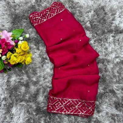 Hot Pink Soft Organza Sequence Work Saree