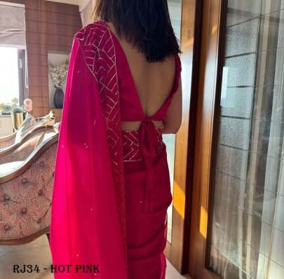 Hot Pink Soft Organza Sequence Work Saree