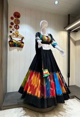 Ikkat Cotton Chaniya Choli 8Meter Flare With Gamthi Work