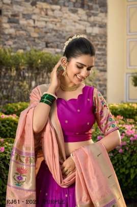 Incredible Zari Weaving Jacquard Silk Purple Paithani Lehenga Choli