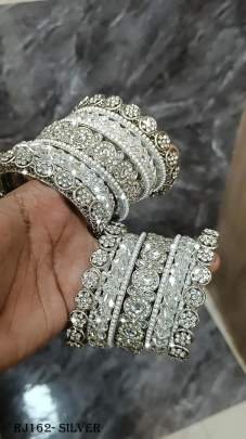 Indian Bridal Silver Pearly White Stone Bangles Set