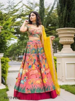 Indian Designer Pink Chinon Lehenga Choli With Embroidery  Work