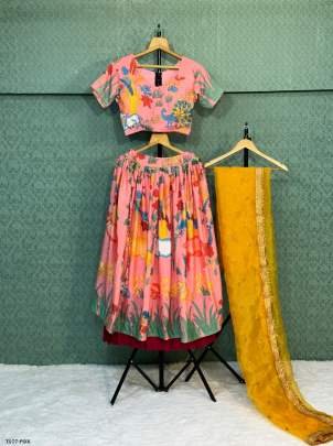 Indian Designer Pink Chinon Lehenga Choli With Embroidery  Work