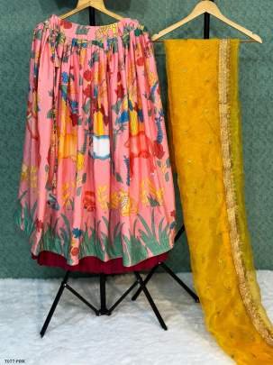 Indian Designer Pink Chinon Lehenga Choli With Embroidery  Work