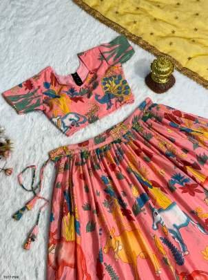 Indian Designer Pink Chinon Lehenga Choli With Embroidery  Work