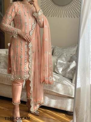 Indian Fancy Cream Georgette With Embroidery Work Suit