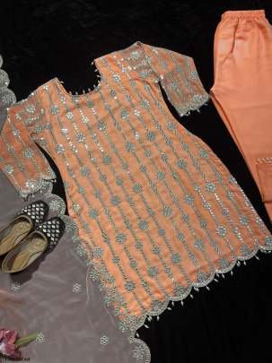 Indian Fancy Cream Georgette With Embroidery Work Suit