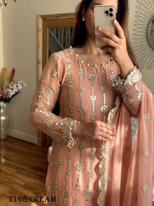 Indian Fancy Cream Georgette With Embroidery Work Suit