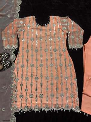 Indian Fancy Cream Georgette With Embroidery Work Suit