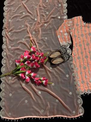 Indian Fancy Cream Georgette With Embroidery Work Suit