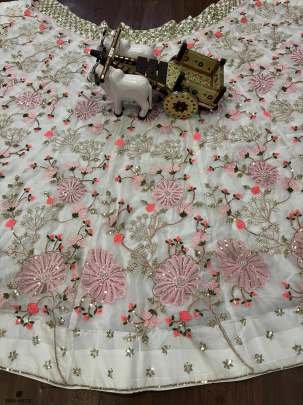 Indian Fashion Tabby Silk Lehenga Choli in White Color