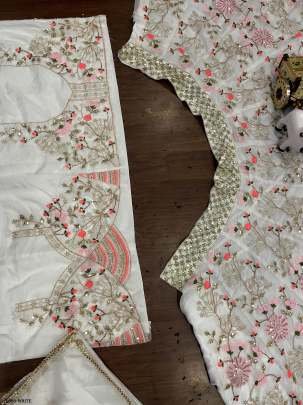 Indian Fashion Tabby Silk Lehenga Choli in White Color