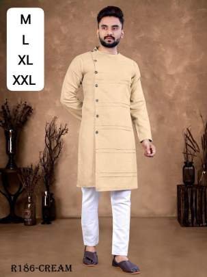 Indian Wear Cream Ruby Cotton Men Kurta With Pajama