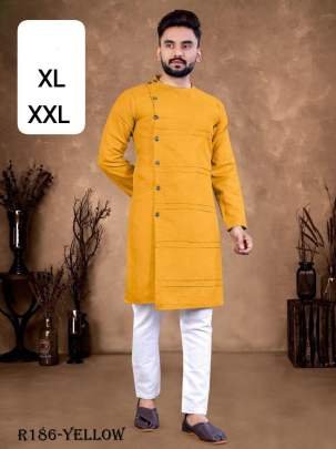 Indian Wear Yellow Ruby Cotton Men Kurta With Pajama