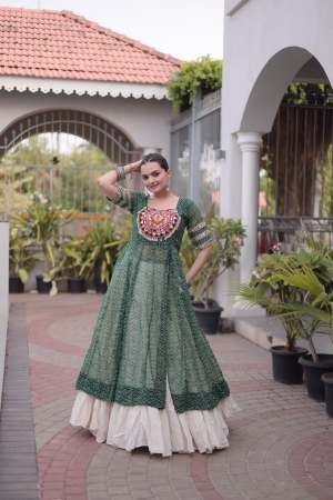 Indo Western Style Green Colour  Navratri Lehenga