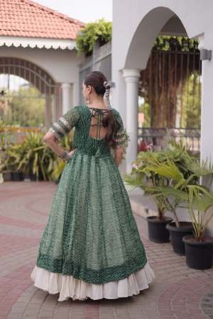 Indo Western Style Green Colour  Navratri Lehenga