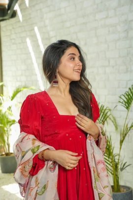 Introducing Our Striking Red Georgette Suit Set