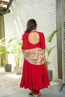 Introducing Our Striking Red Georgette Suit Set