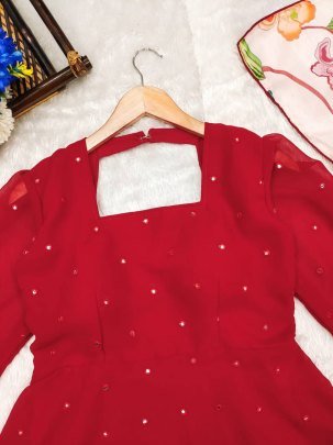 Introducing Our Striking Red Georgette Suit Set