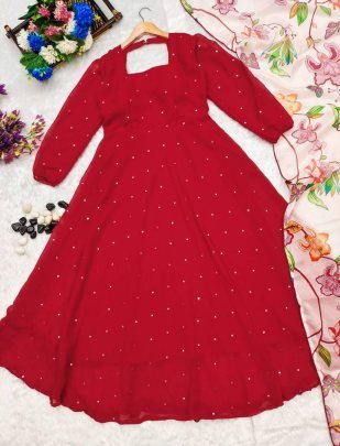 Introducing Our Striking Red Georgette Suit Set