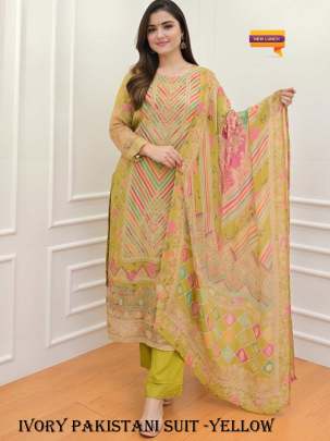 Ivory beautifully digital Print Yellow Color Pakistani Suit by fab funda 