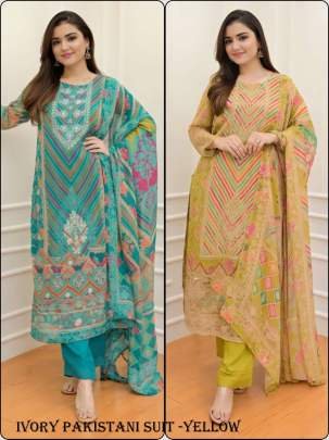 Ivory beautifully digital Print Yellow Color Pakistani Suit by fab funda