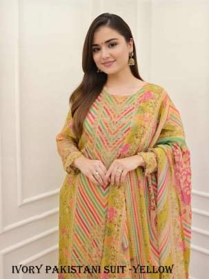 Ivory beautifully digital Print Yellow Color Pakistani Suit by fab funda