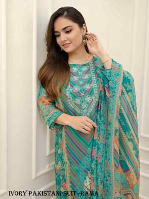Ivory beautifully digital Print Rama Color Pakistani Suit by fab funda