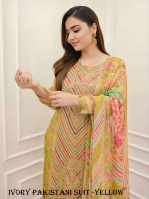 Ivory beautifully digital Print Yellow Color Pakistani Suit by fab funda
