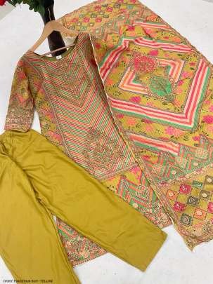Ivory beautifully digital Print Yellow Color Pakistani Suit by fab funda