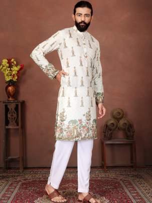 Ivory Royal Vintage Printed Men   s Kurta