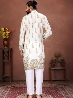 Ivory Royal Vintage Printed Men   s Kurta