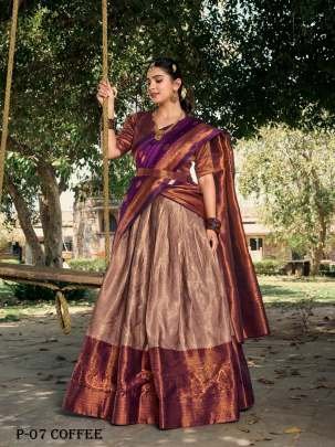 Jacquard Silk Zari Weaving Work Coffee Lehenga 
