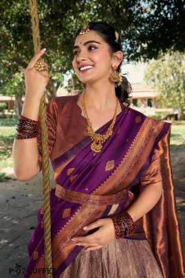 Jacquard Silk Zari Weaving Work Coffee Lehenga