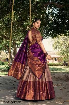 Jacquard Silk Zari Weaving Work Coffee Lehenga