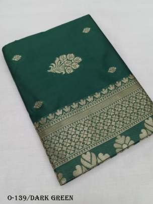 Jacquard Work Soft Lichi Silk Dark Green Saree