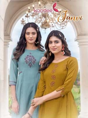 Janvi Vol 1 By Koodee Superb Work And Finishing Rayon Kurtia Cataloge