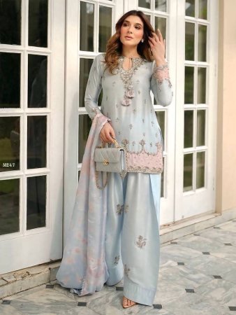  Japan Satin Embroidered Sequence Work Farshi Plazzo