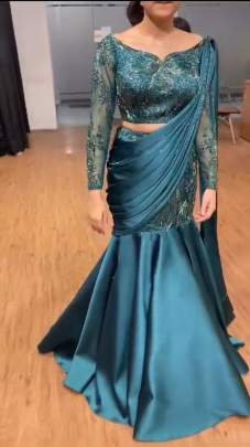 Japan Satin Shining Rama Colour Sequence Work Lehenga Saree