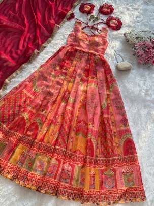 Jimmy Choo Digital Printed Anarkali Gown With Dupatta