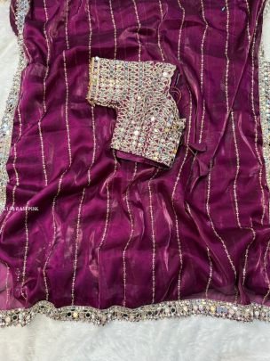 Jimmy Choo Rani Pink Saree With Mirror Work Border